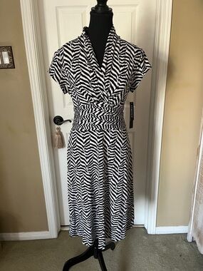 Voir Voir Black and White Zebra-Print Midi Wrap Dress